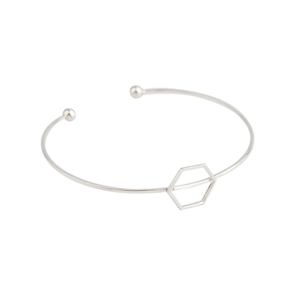 Open Hexagon Cuff Bracelet in Sterling Silver.